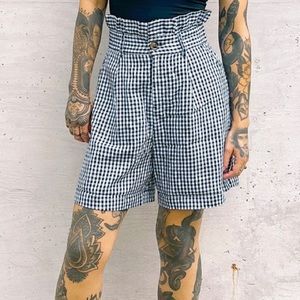 WHO WORE WHAT/NWT High Waisted Paper Bag Shorts Black White Grey Checked